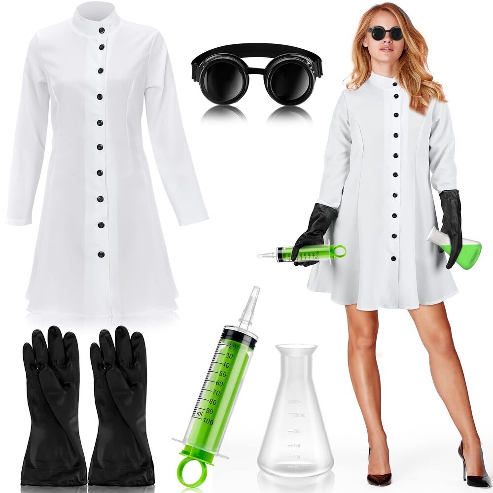 8347 5 Pcs Women's Mad Scientist Costume Scientist Lab Coat Set